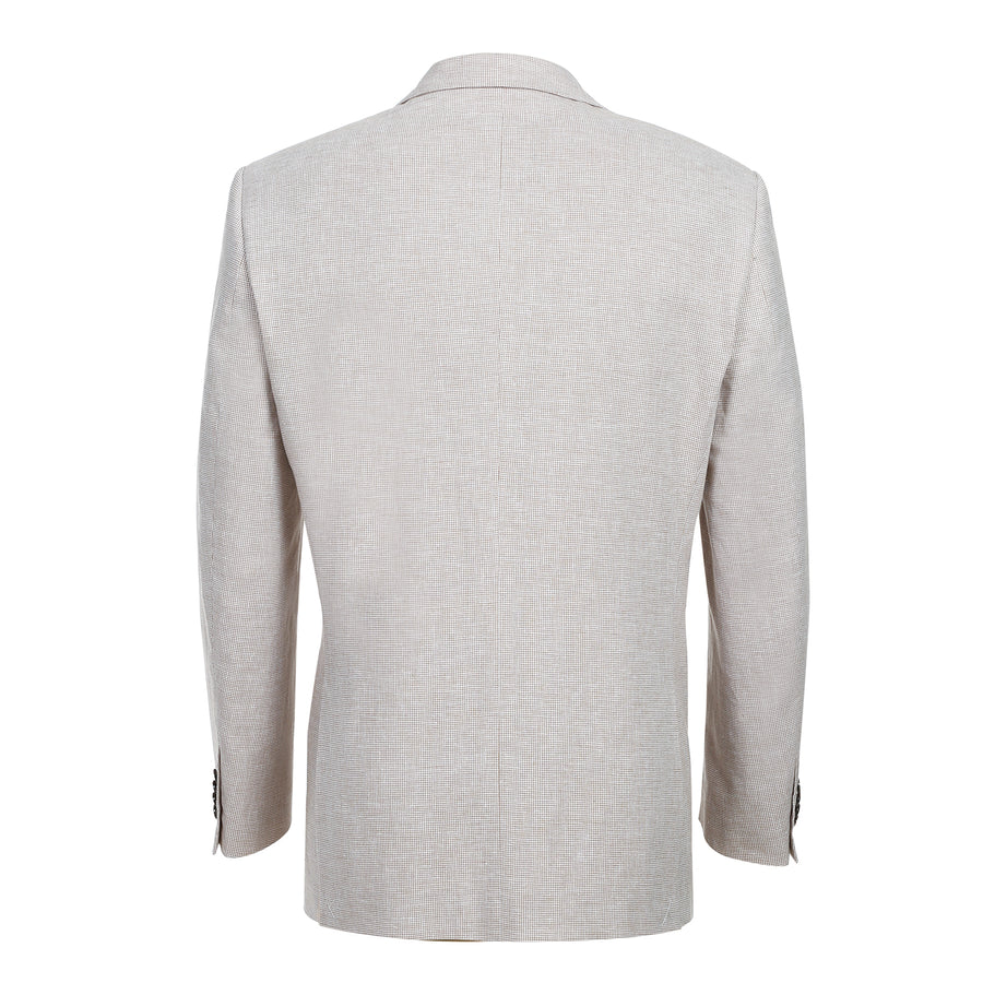 "Houndstooth Men's Classic Summer Blazer - Tan Linen & Cotton Two-Button Sport Coat"
