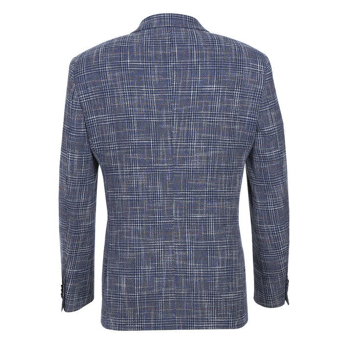"Blue Windowpane Plaid Men's Slim Fit Wool & Linen Sport Coat Blazer"