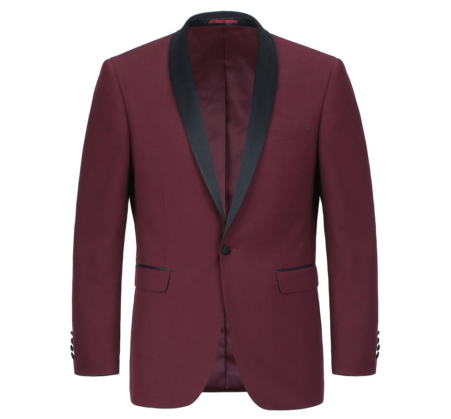 Burgundy Slim Fit Shawl Collar Tuxedo for Men - Traditional Style - 34 Short