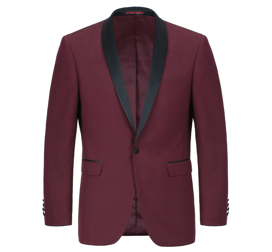 Burgundy Slim Fit Shawl Collar Tuxedo for Men - Traditional Style