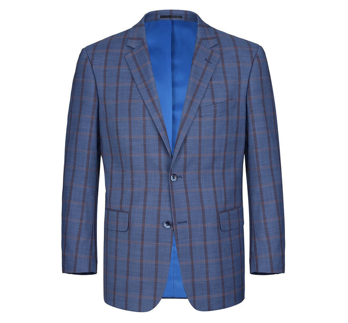 "Blue Windowpane Plaid Classic Fit Men's Suit - Two Button Stretch"
