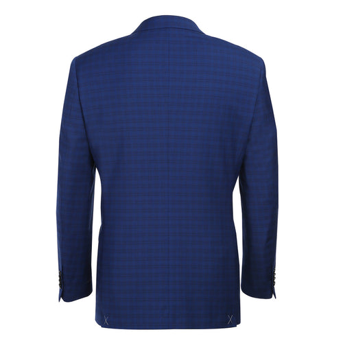 "Classic Fit Men's Wool Suit - Dark Blue Windowpane Plaid Check"