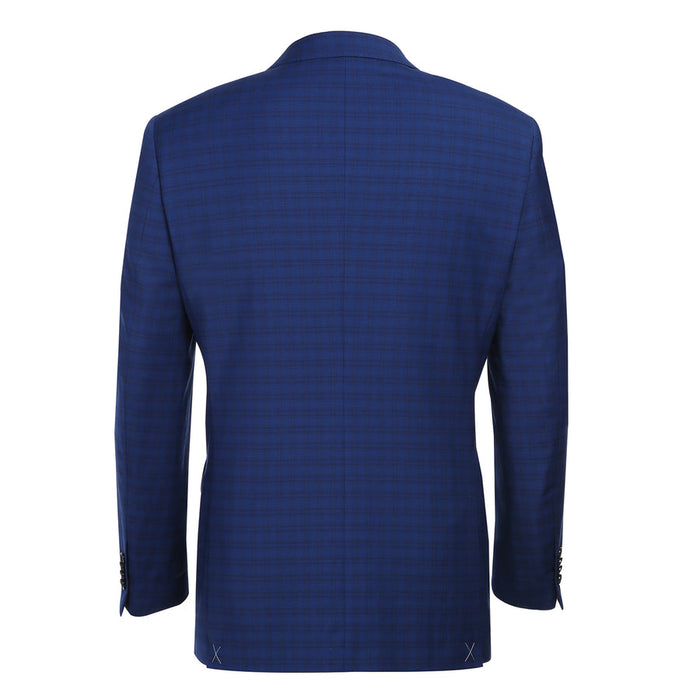 "Classic Fit Men's Wool Suit - Dark Blue Windowpane Plaid Check"