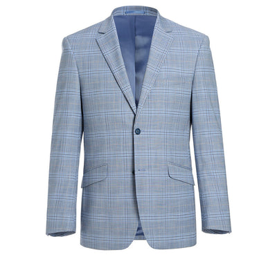 "Sky Blue Windowpane Plaid Men's Slim Fit Two-Button Suit"