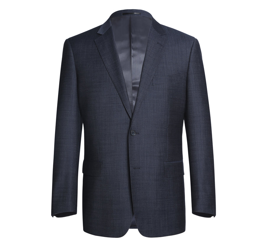 "Navy Blue Classic Fit Wool Blend Men's Suit - Two Button Basic"