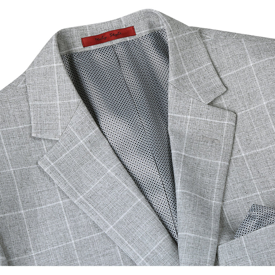 "Men's Slim Fit Two-Button Sport Coat Blazer - Light Grey Ash Windowpane Plaid"
