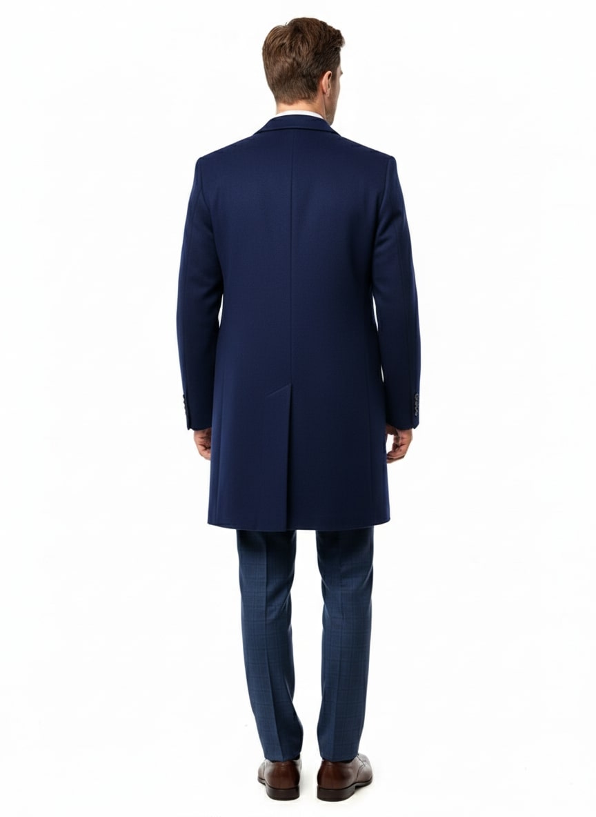 Mens Cobalt Blue Wool and Cashmere Car Coat Overcoat – Classic Winter Topcoat for Indigo Sapphire Color (light Navy Dark Royal) - Coat Size 38