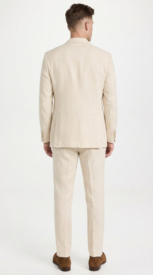 Men’s Light Beige Linen Double-Breasted Suit – Summer Wedding, Beach and Formal 2-Piece Suit