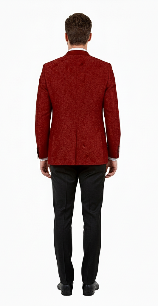 Big and Tall Menâ€™s Burgundy Paisley Tuxedo Jacket â€“ Satin Shawl Lapel Blazer with Bow Tie for Weddings, Proms, and Special Events - 36 Short