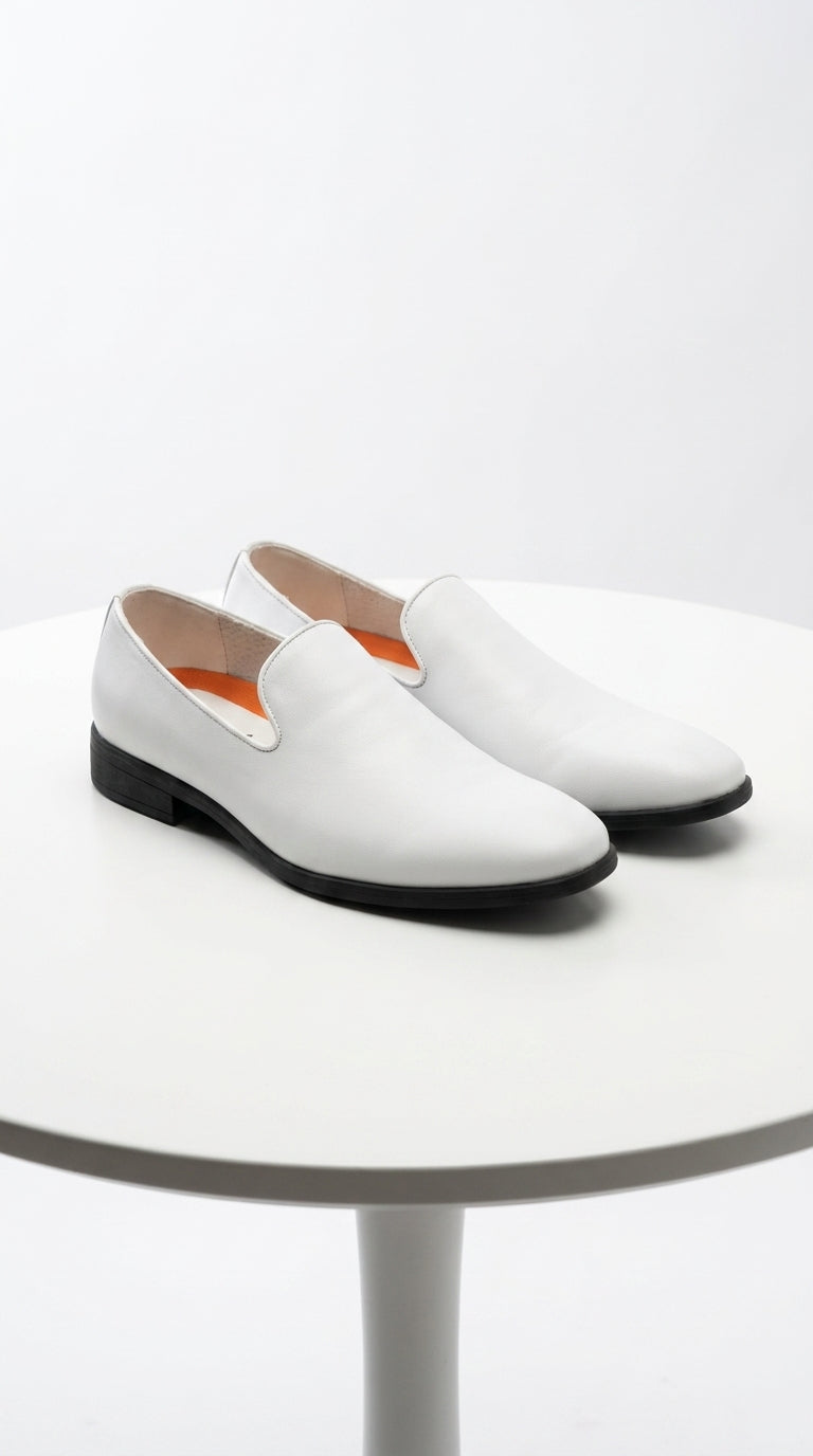 Men’s White Plain Toe Slip On Loafer Dress Shoes – Classic Formal Lightweight Shoes for Wedding, Party and Business Wear - 6 Standard / D / Medium