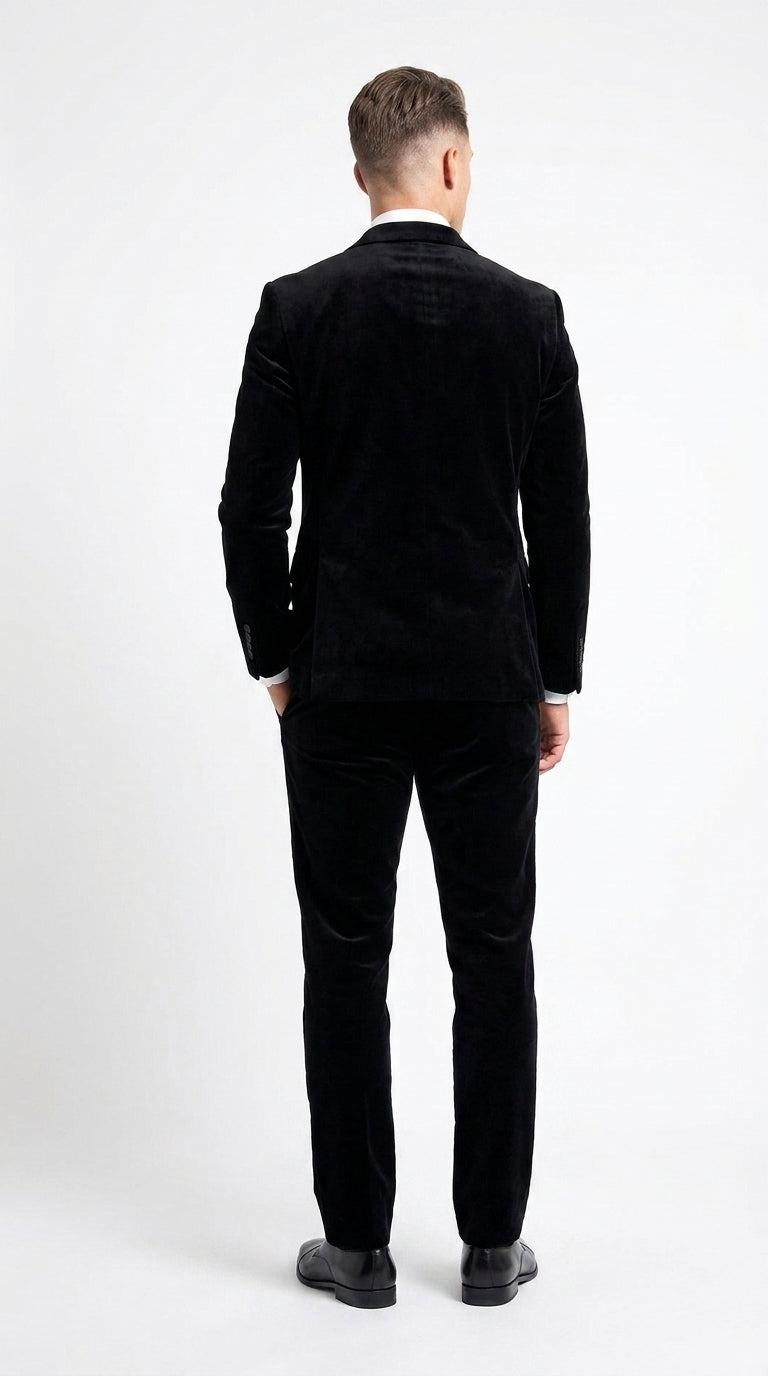 Men’s Black Velvet 2-Piece Suit – Notch Lapel Wedding, Prom and Formal Evening Suit - 34 Short or Extra Small