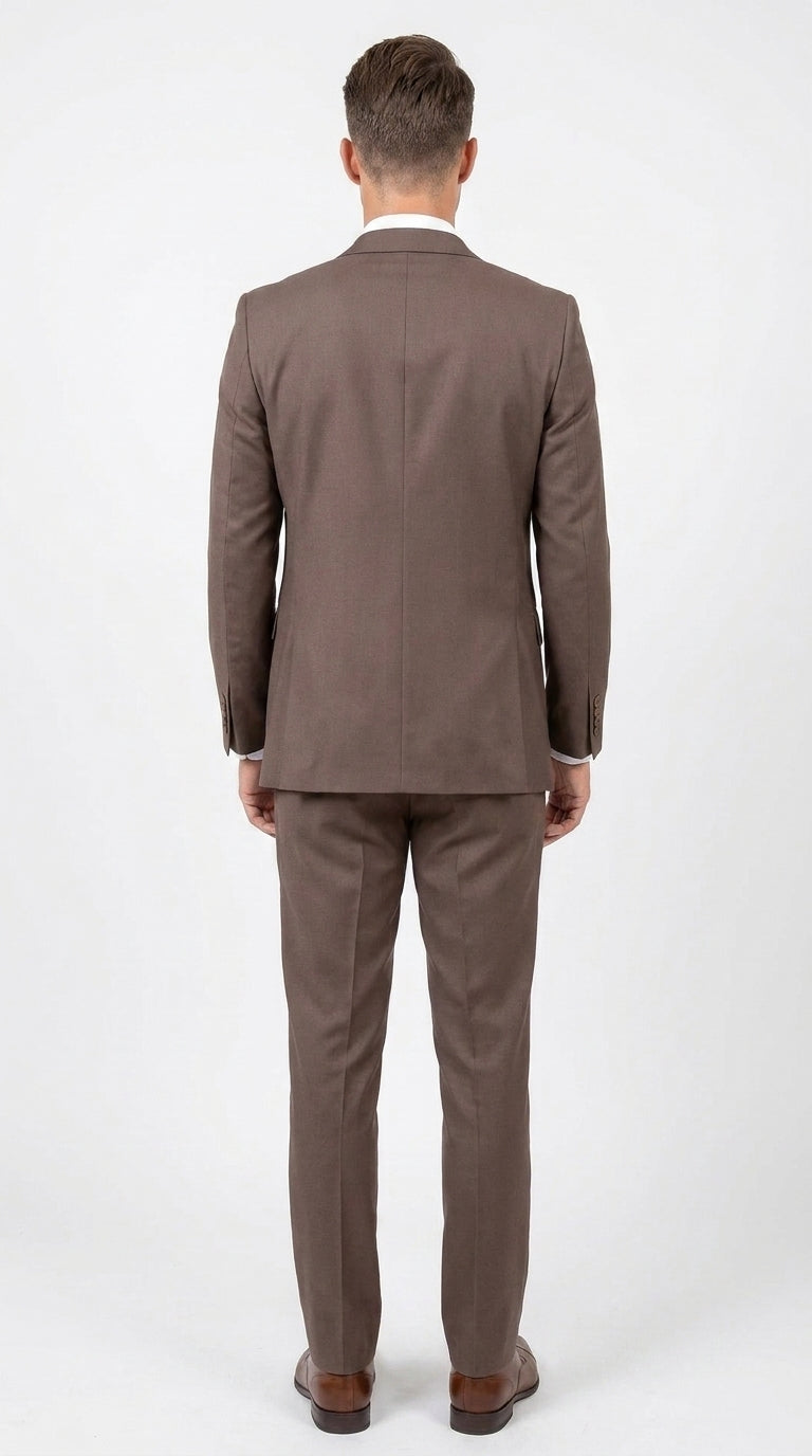 Men’s Zagarie Brand Light Brown Mocha 3-Piece Wool Suit – Modern Wedding, Business and Formal Suit with Pick Stitching - 34 Short or Extra Small