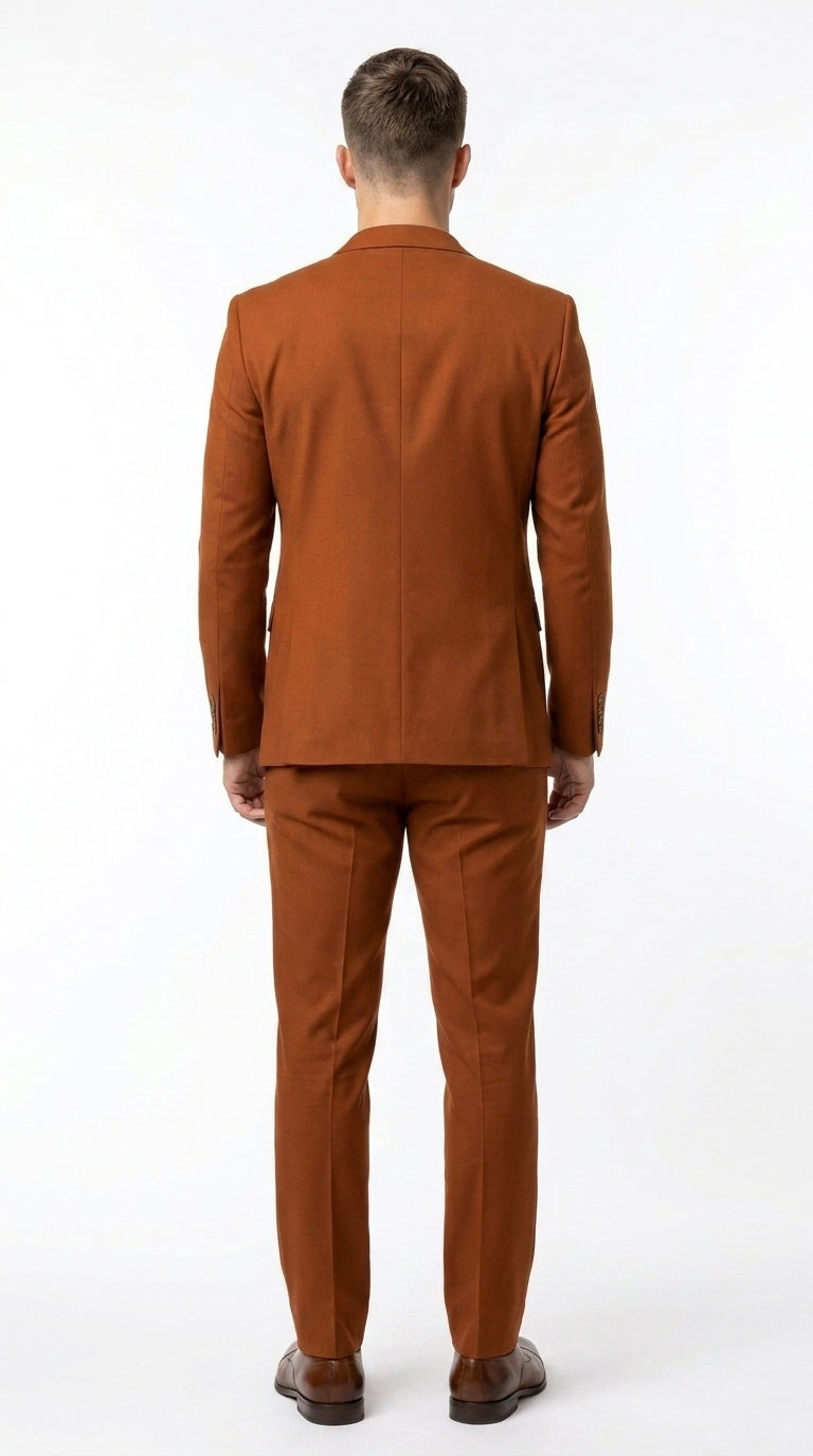 Men’s Burnt Orange Modern Fit Suit – Slim Fit Wedding, Prom and Formal 2-Piece Suit Copper Brick Color - 34 Short or Extra Small