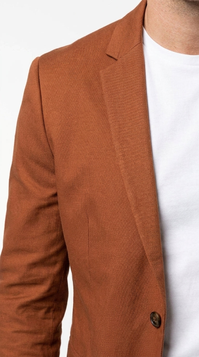 Men’s Dark Burnt Orange 2-Button Blazer – Modern Sport Coat for Wedding, Business and Casual Wear - 36 Short