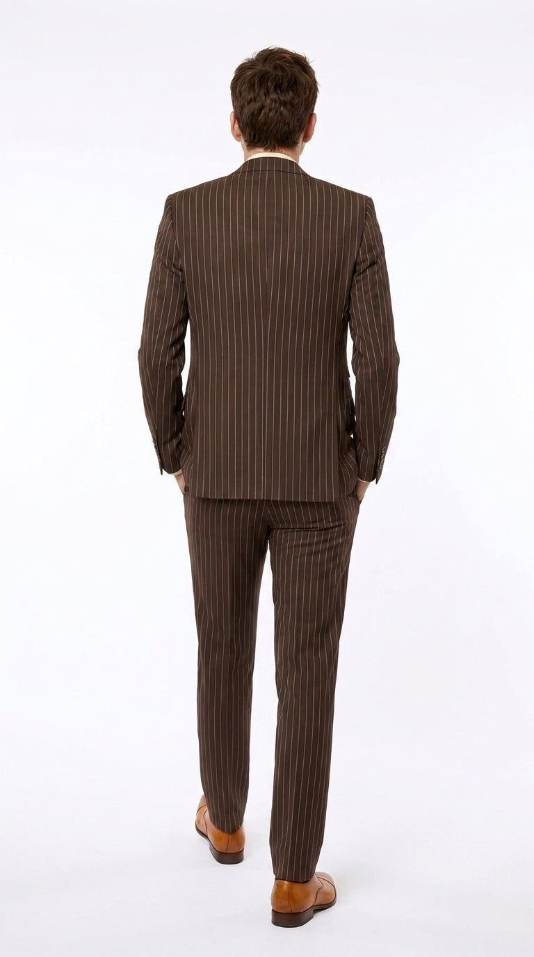 Men’s Doctor Who Inspired Brown Pinstripe 3-Piece Suit – Retro Vintage Wedding, Costume & Formal Suit - 34 Short or Extra Small
