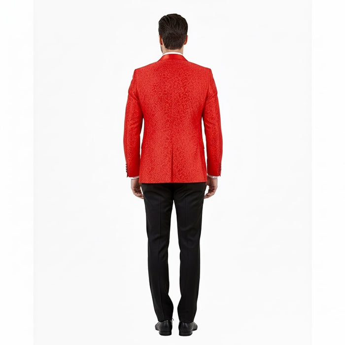 Big and Tall Mens Red Paisley Tuxedo Jacket Satin Shawl Lapel Blazer with Bow Tie - Christmas Jacket