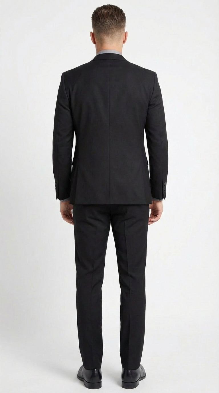 Mens Black And White Lapel 3 Piece Tuxedo Suit with Silver Gray Satin Lapel | Formal Wedding Prom Suit Set - 38 Short Jacket+32 Waist Adjustable 28to34)(Height: 5 4 to5 7 )(Neck  15-16.5)S-M)