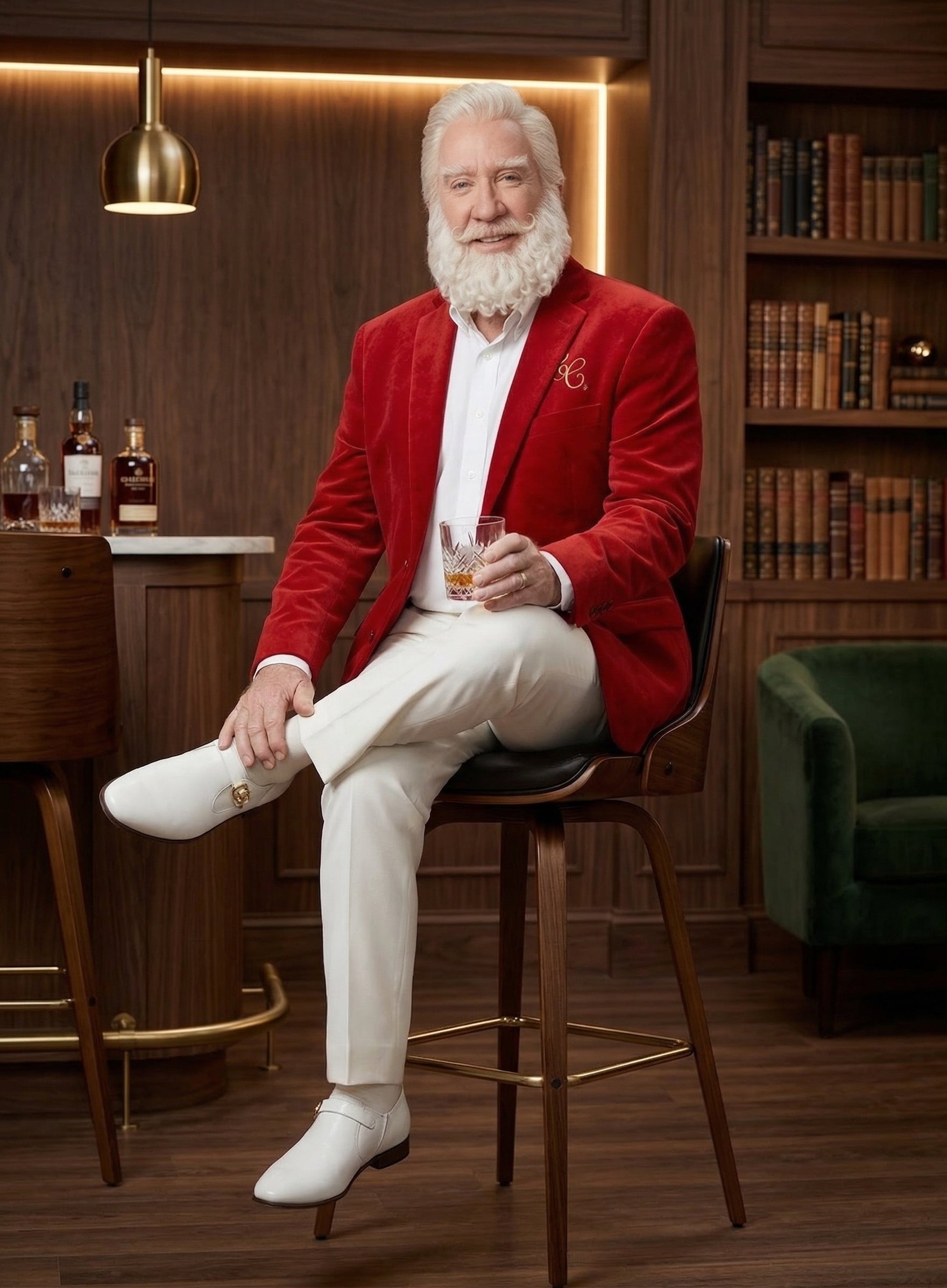 Men’s Red Velvet Blazer Santa Clauses Tim Allen Inspired Jacket – Festive Christmas Party Blazer, Holiday Costume Jacket Christmas New Year - 36 Short