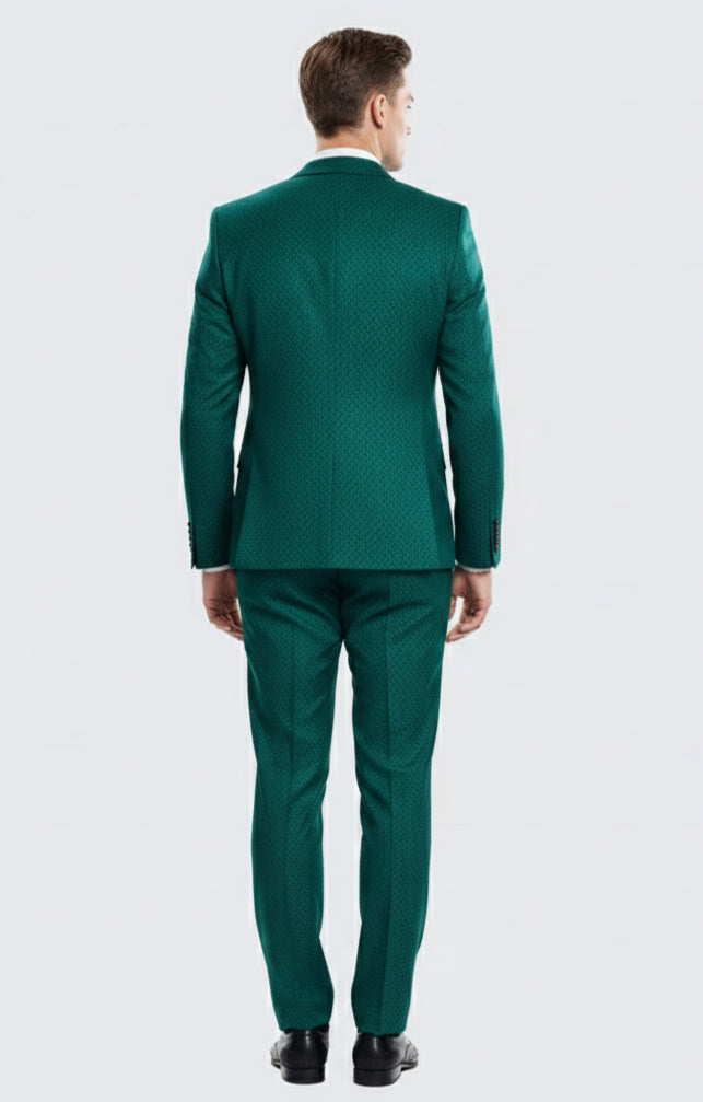 Men’s Emerald Green Textured 3-Piece Suit – Polk Dot Pattern Formal Wedding, Prom, and Evening Wear Outfit - 34 Short or Extra Small