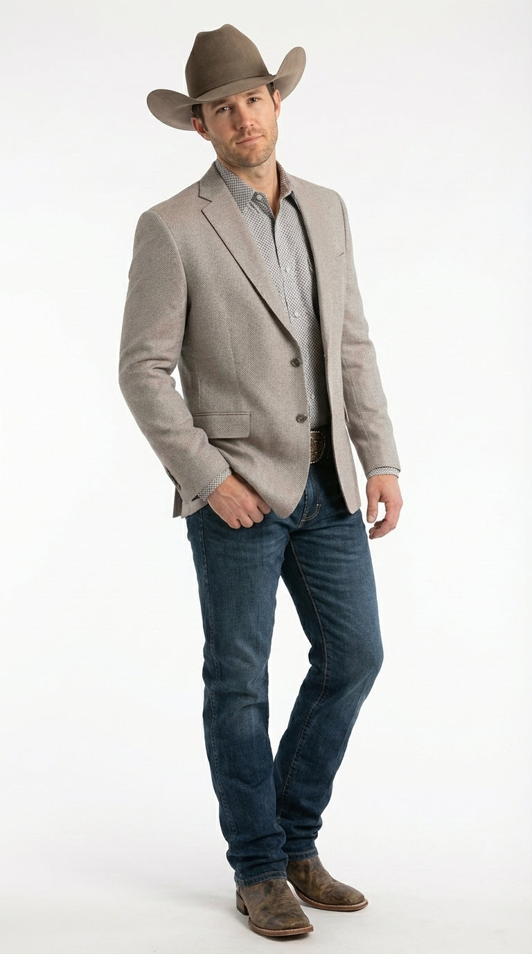 Mens Textured  Light Grey Western Blazer – Cowboy Style Casual Sport Coat for Men Classic Western Jacket - 36 Short