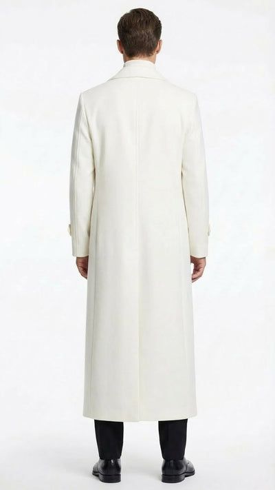 Mens Off-White Long Trench Coat Overcoat with Classic Clean Design Duster Maxi Coat in Ivory Color