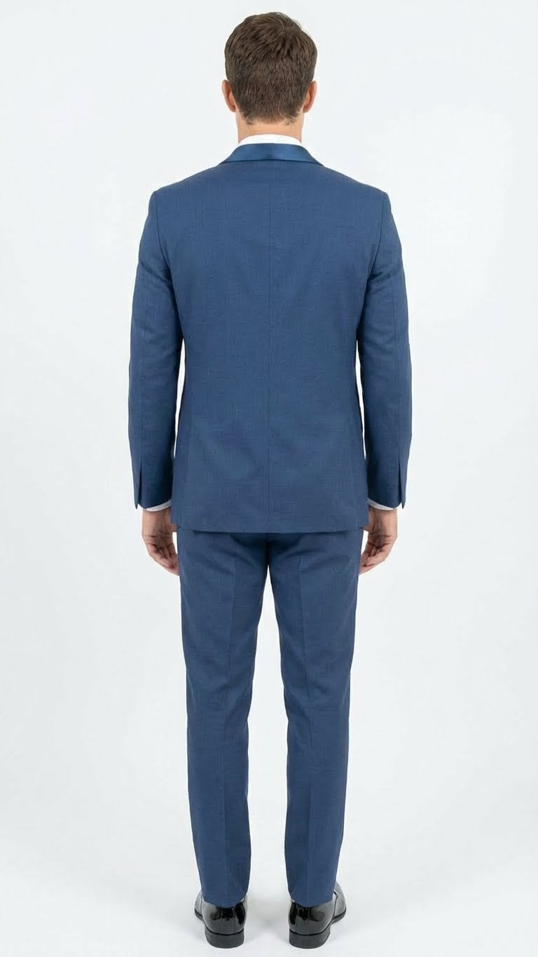 Men’s Indigo Sapphire Royal Blue Tuxedo Suit Set, Classic Formal Wedding Prom Dinner Jacket Tux Light Blue Cobalt Color - 34 Short or Extra Small