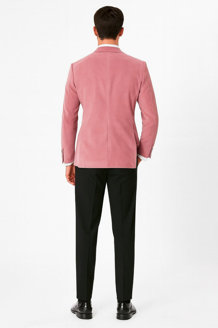 Mens Pink Velvet Tuxedo Dinner Jacket with Shawl Lapel Slim Fit Blazer for Weddings, Prom in Rose Gold Color
