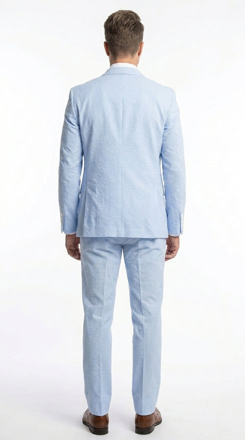 Men’s Blue Pinstripe Seersucker Suit with Jacket and Pants, Big and Tall Kentucky Derby Summer Suit