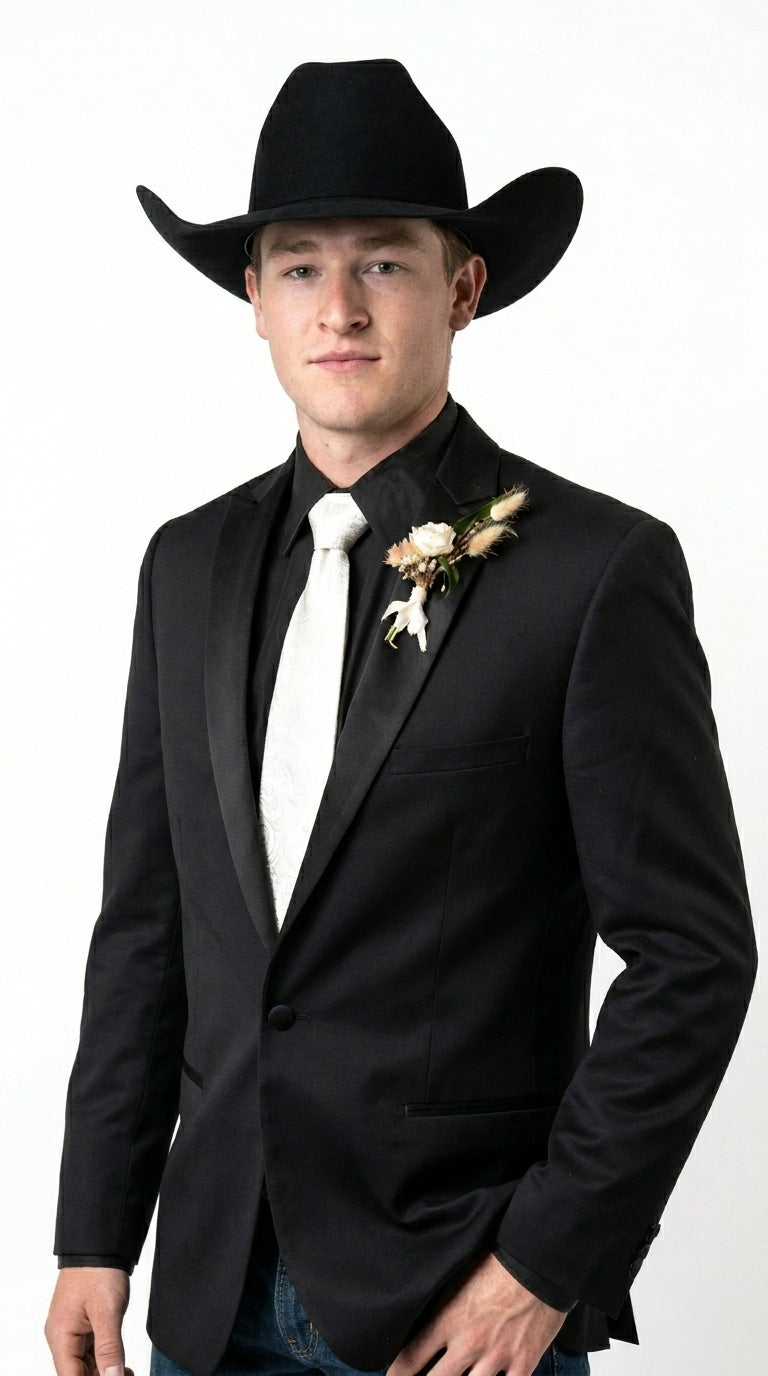 Men’s Black Tuxedo Western Blazer – Cowboy Style Formal Sport Coat Jacket for Dinner Jacket - 36 Short