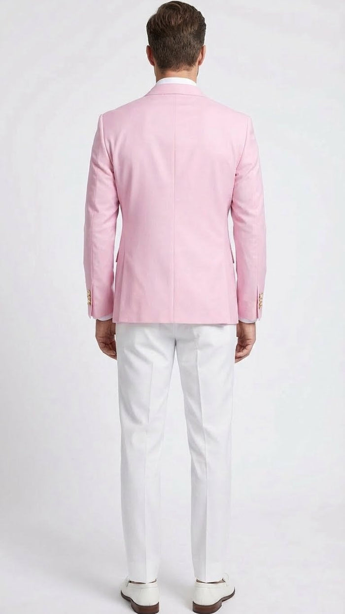 Mens Light Pink Double Breasted Blazer Sport Jacket Coat