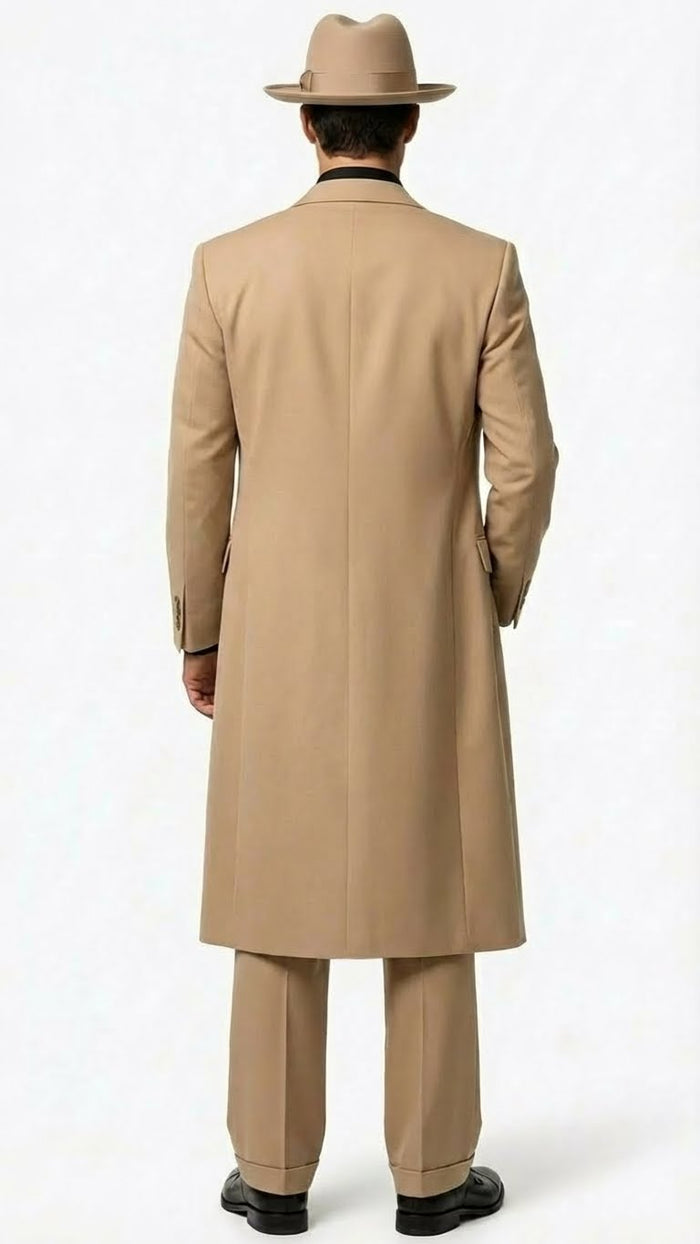 Mens 1920s Beige Zoot Suit Long Mafia Gangster Three-Piece Suit in Tan Khaki Color 40 inch Zuit Pachuco Suit
