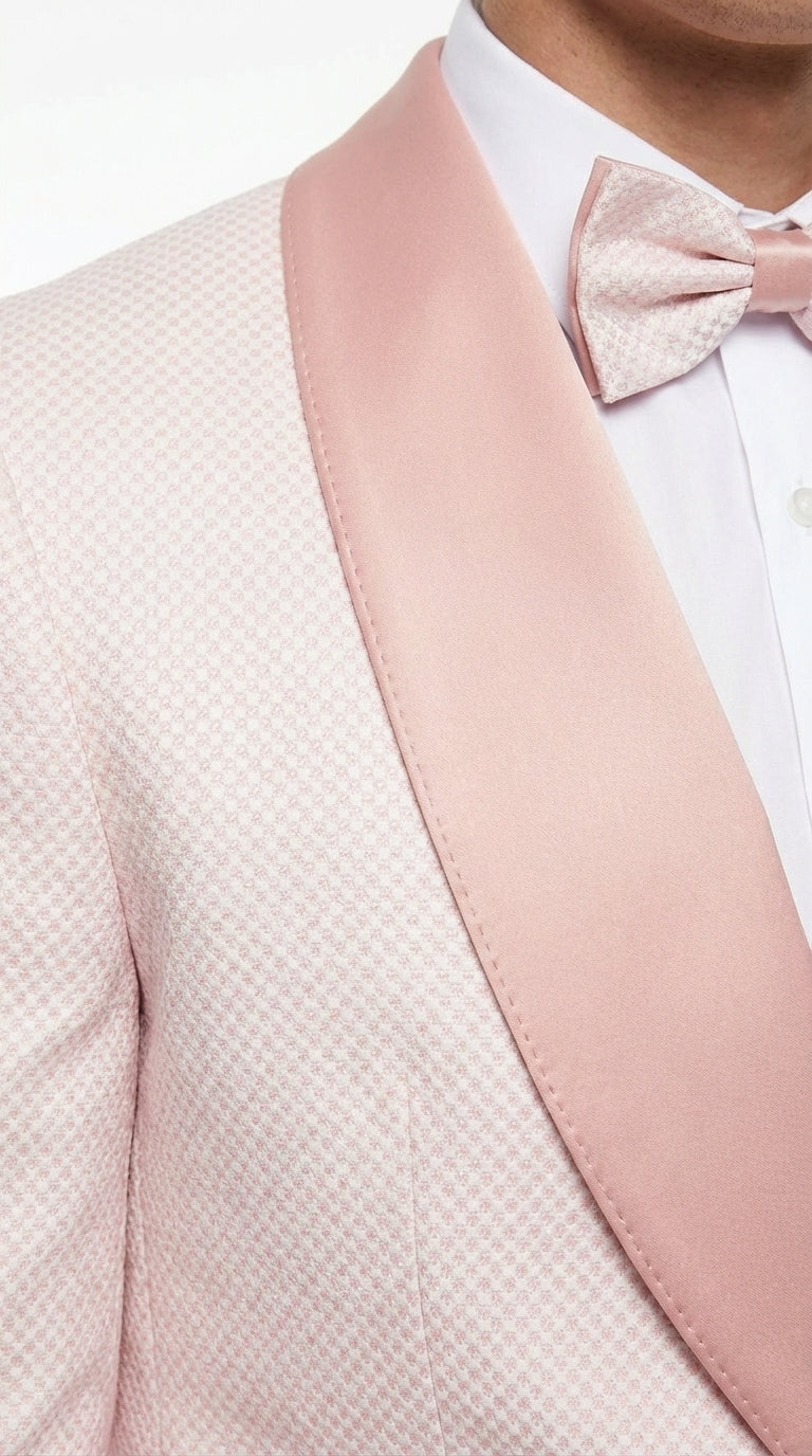 Men’s Cream and Rose Pink Prom Suit – Cream Tuxedo Jacket with Rose Pink Pants and Shawl Lapel Formal Suit for Prom and Wedding - 34 Short or Extra Small