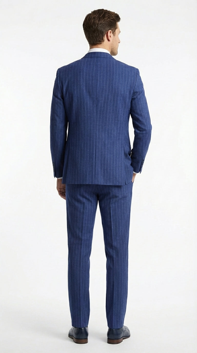 Men’s Cobalt Blue 3 Piece Suit – Indigo Light Blue Pinstripe Formal Suit with Vest for Wedding, Business Modern Fit Two buttons - 34 Short or Extra Small