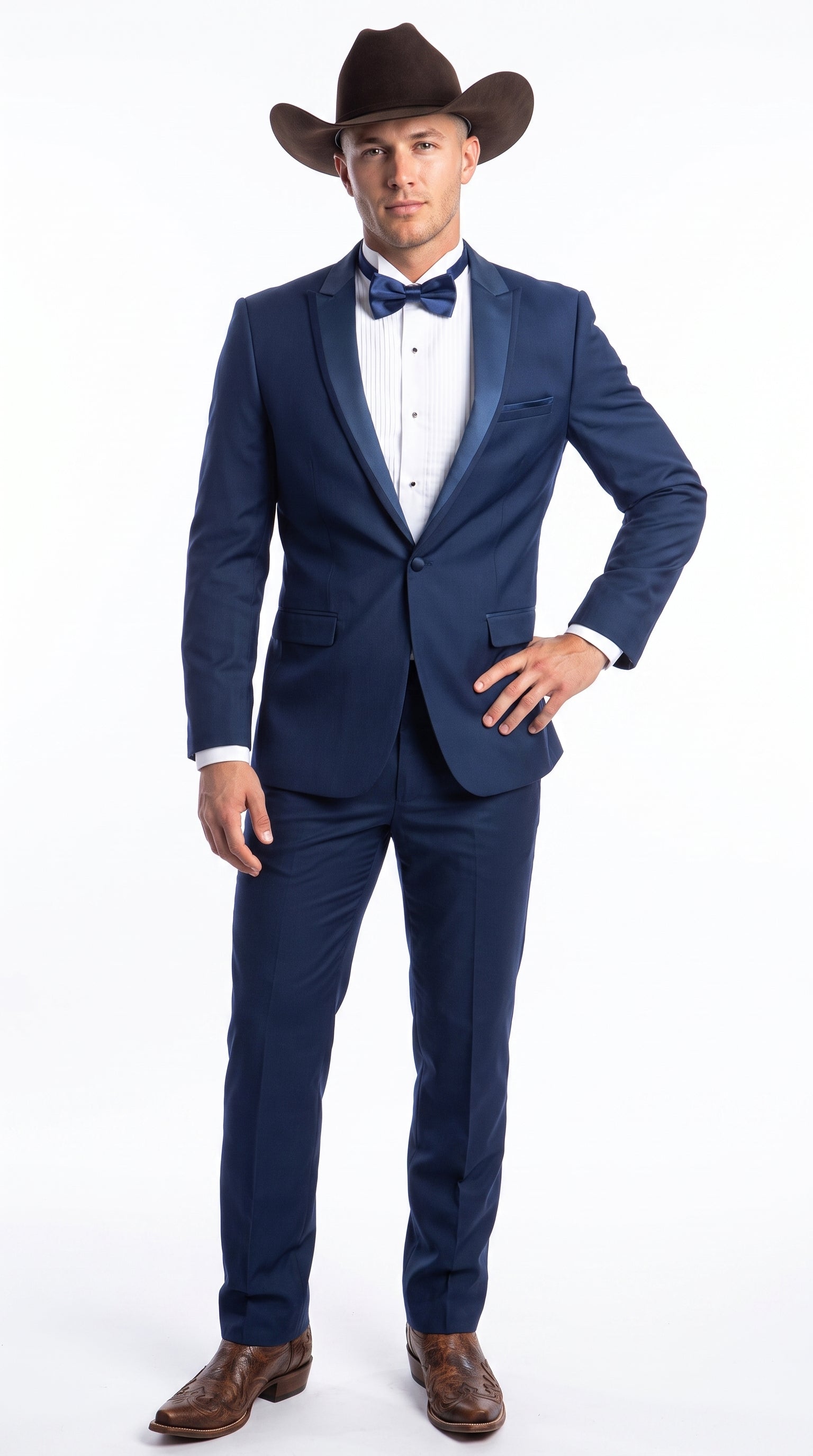 Men’s Saphire Indigo Blue Western Tuxedo Suit, Formal Wedding Prom Cowboy Tuxedo with Blue - 34 Short or Extra Small