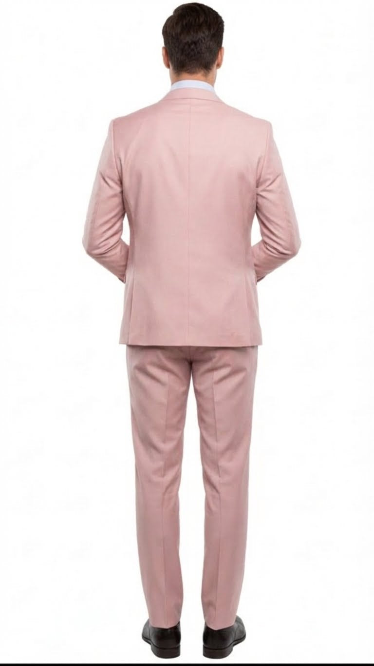 Mens Blush Pink and Gold Three-Piece Suit Tailored Fit Formal Wedding, Vested Suit By Rossiman - 34 Short or Extra Small