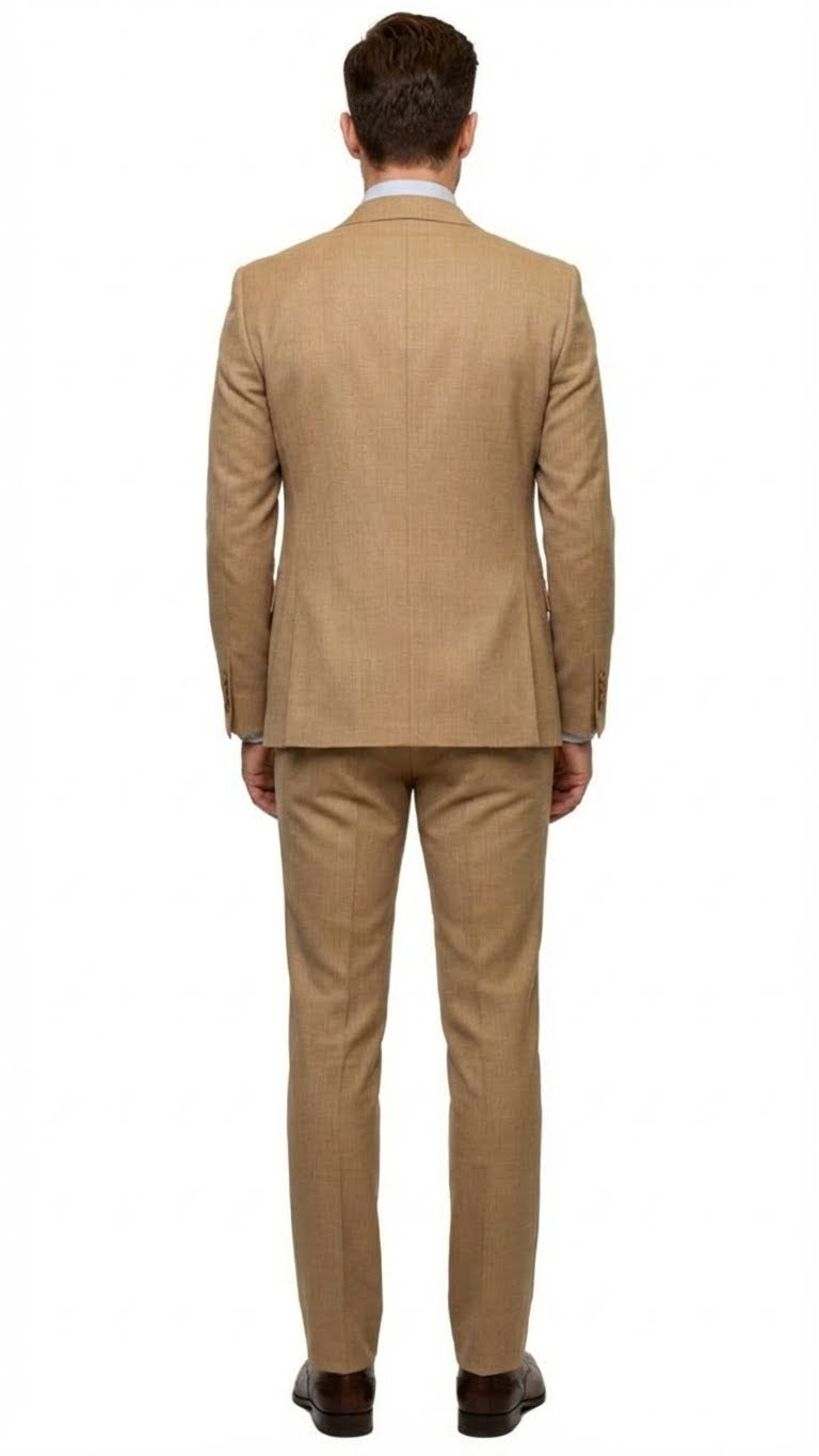 Men's Tan Three-Piece Suit with Vest – Classic Tailored Fit  in camel khaki Bronze color By Rossiman - 34 Short or Extra Small