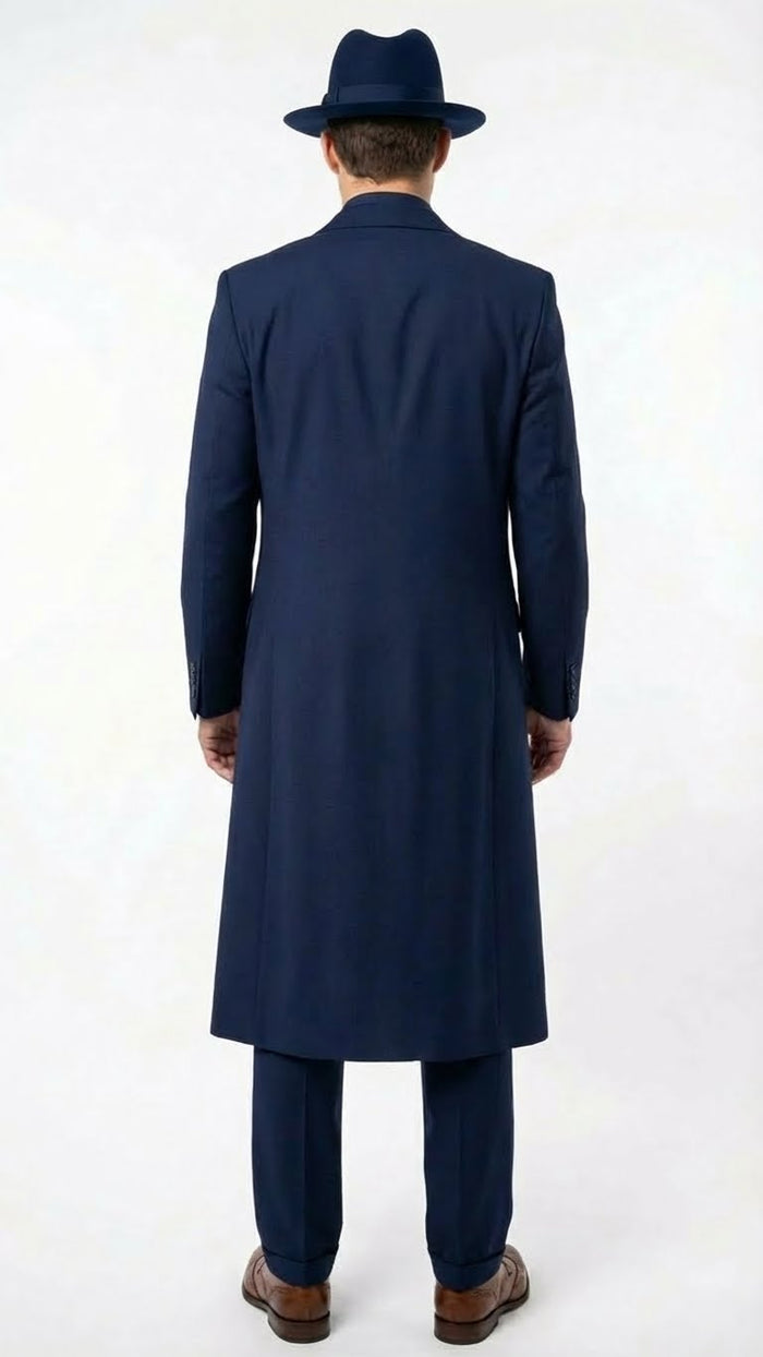 Mens Navy Blue 1920s Zoot Suit Long Mafia Gangster Three-Piece Vintage Costume Set Suit Pachuco Style