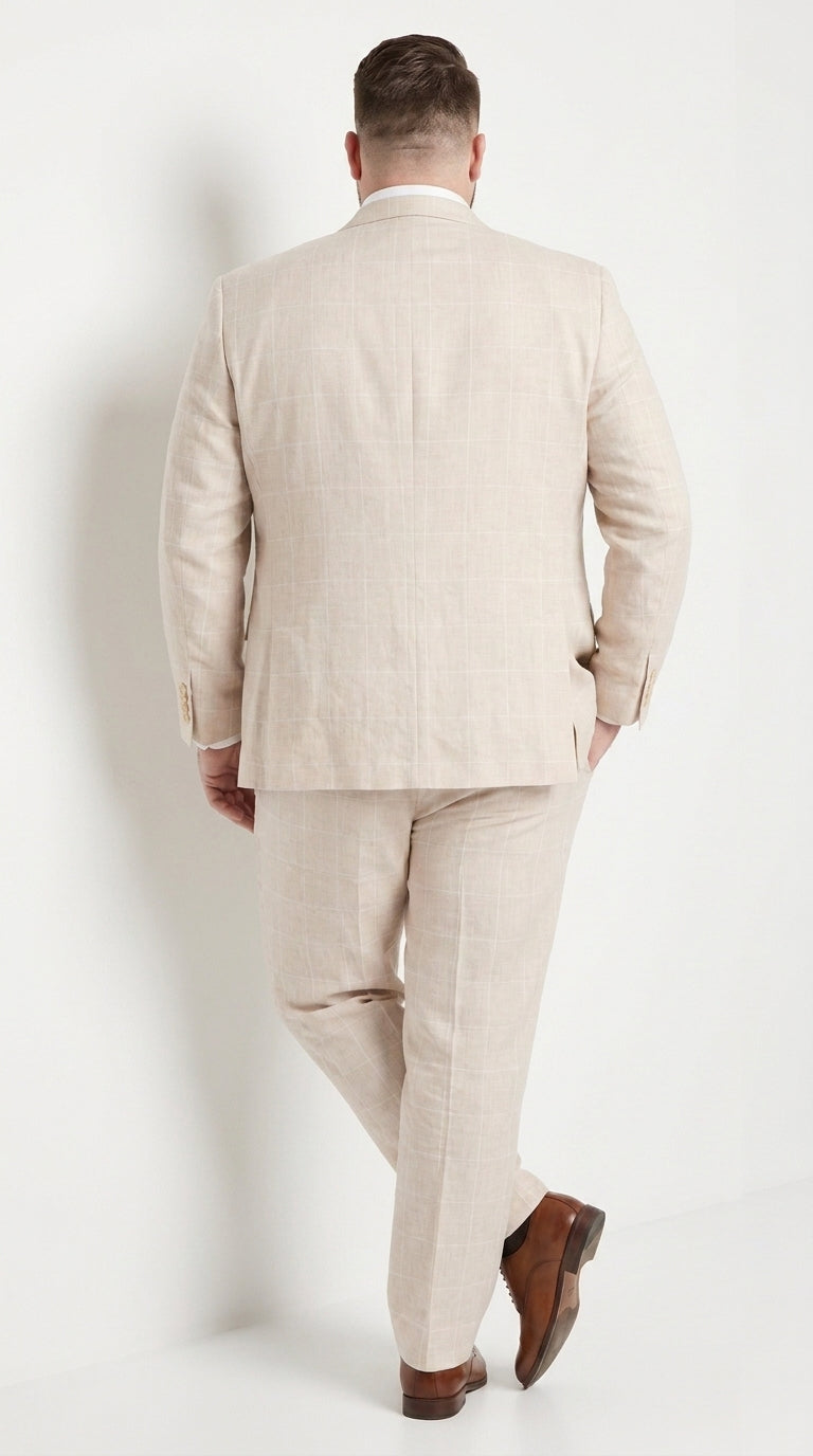 Men’s Big and Tall Beige Linen Suit – Summer Wedding and Formal 2-Piece Suit - 34 Short or Extra Small