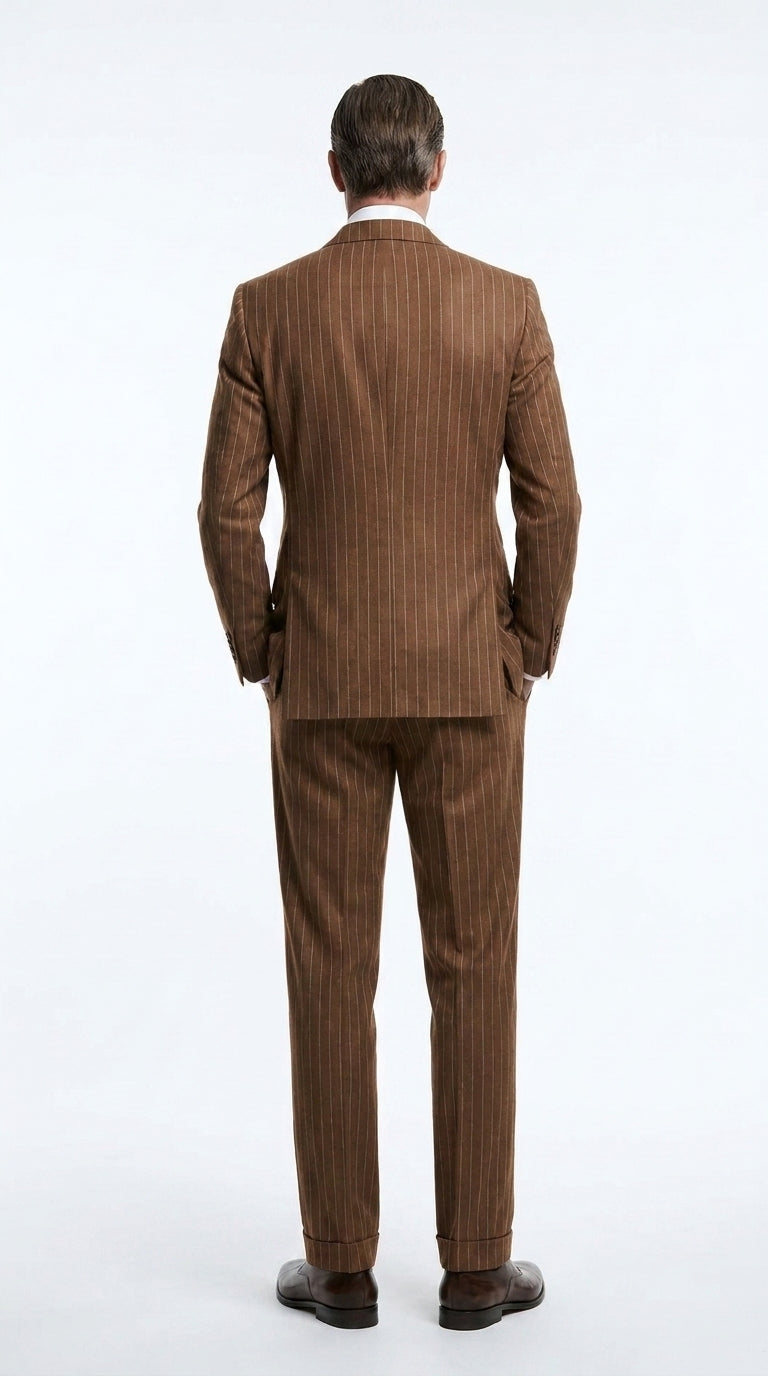 Men’s Vintage Brown Pinstripe Double-Breasted Suit – Classic 1920s Gatsby and 1930s 1940s 1950s Suit - 34 Short or Extra Small
