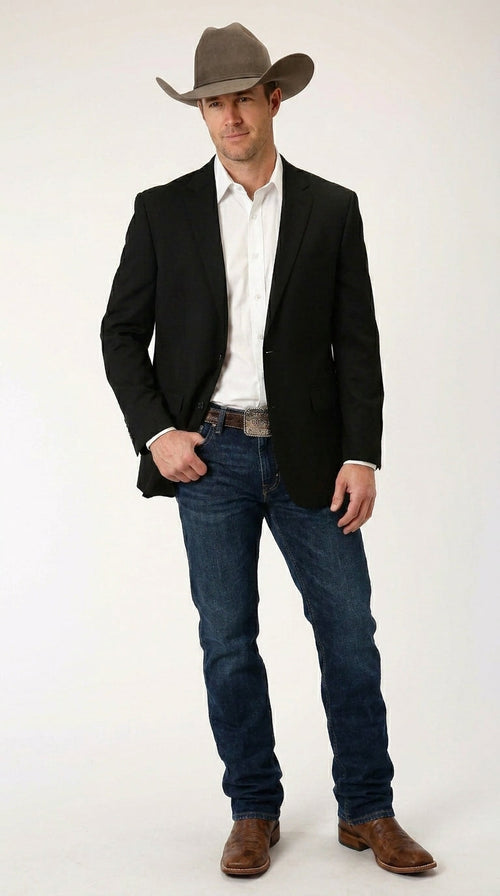 Men’s Black Linen Western Cowboy Blazer – Lightweight Formal Blazer Jacket for Wedding - Country Summer Jacket