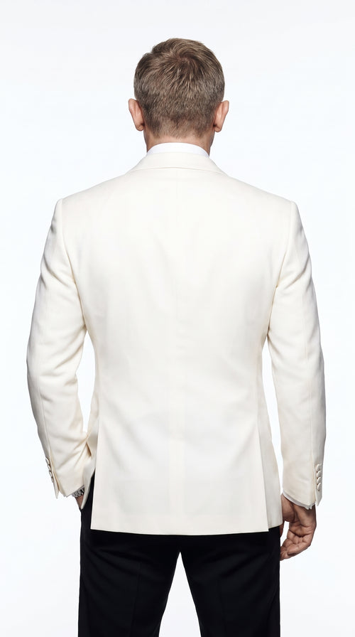 Men’s James Bond Style Ivory Dinner Jacket, White Tuxedo Blazer for Wedding, Prom and Black Tie Events