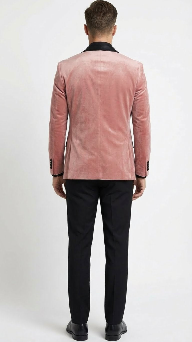 Men’s Dusty Rose Pink Velvet Blazer with Black Satin Lapel | Formal Sport Coat in Mauve Color + Bowtie - S