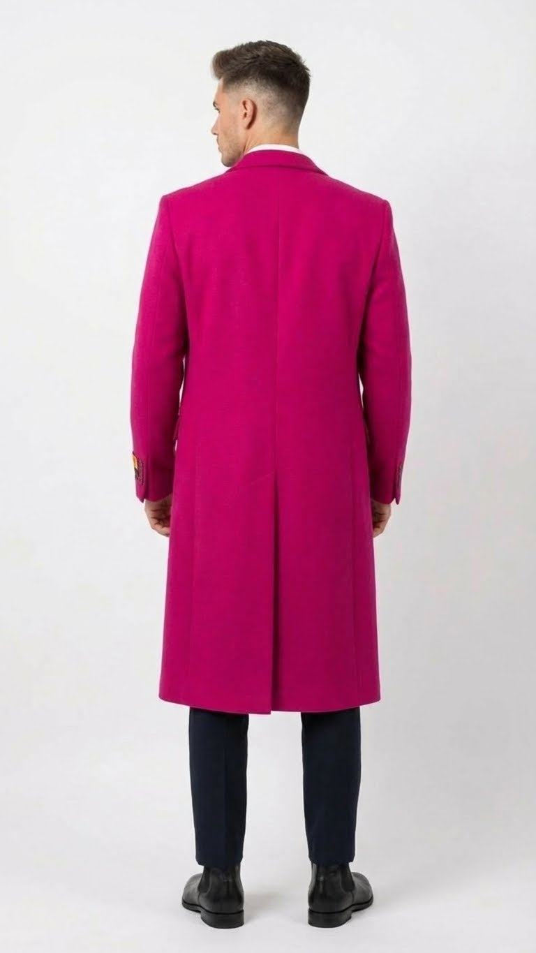 Men’s Hot Pink Wool Blend Overcoat – Topcoat Carcoat Winter Fabric - Coat Size 38