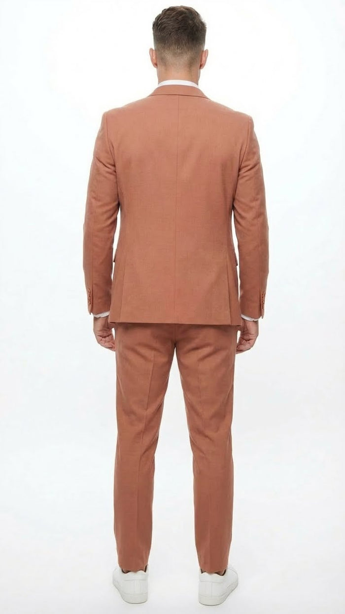 Mens Light Rust - Peach Color - Salmon Color  3 Piece Suit Set with Vest, Classic Formal Wedding Prom Business Dress Suit