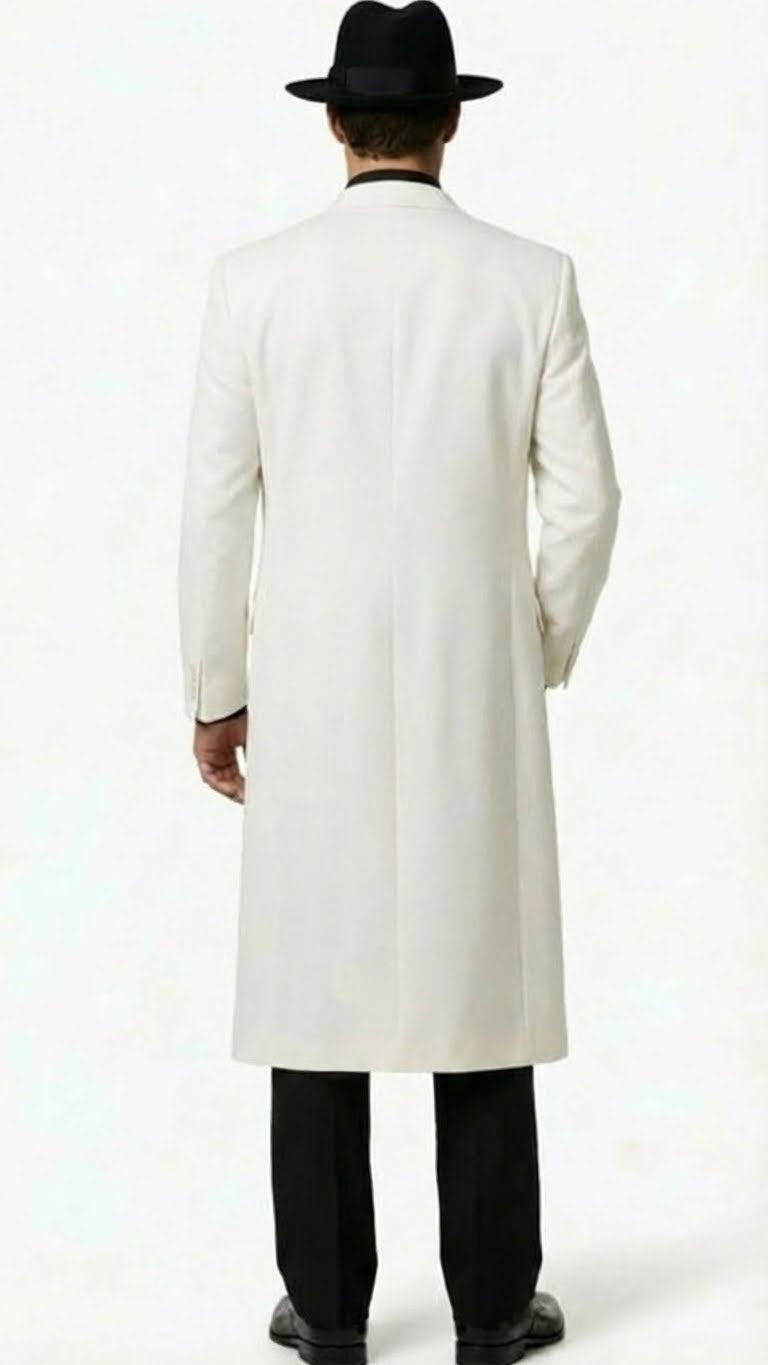 Mens White Long Zoot Suit Costume Set with Black Pants – Wedding, Prom and Party Outfit 1920s - 1930s Gangster Style - Large 16.5" Neck / 36" Sleeve