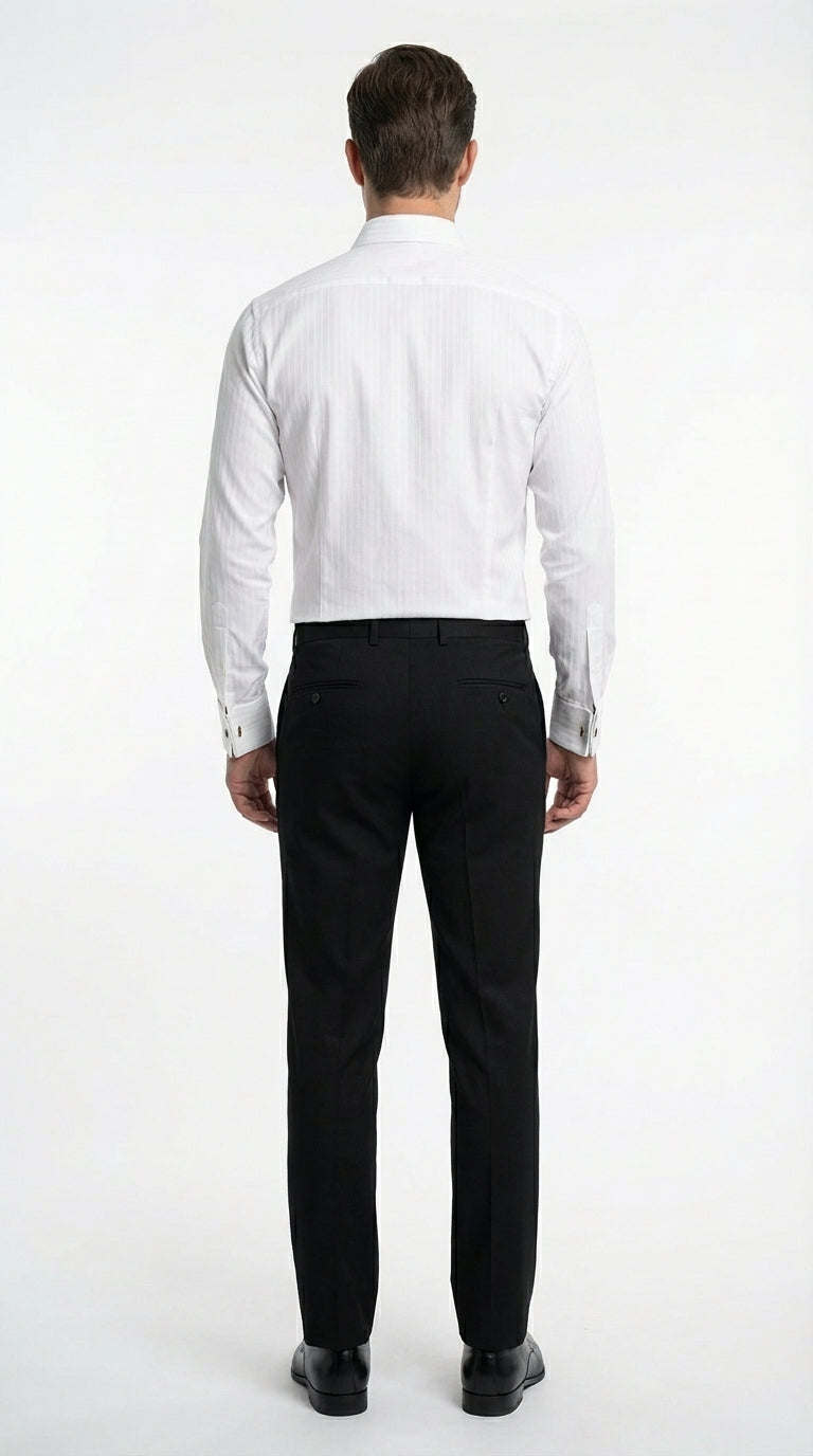 Mens White Herringbone Shadow and Tone on Tone Dress Shirt – Classic Formal Wedding - 15.5"Neck-34-35" Sleeve