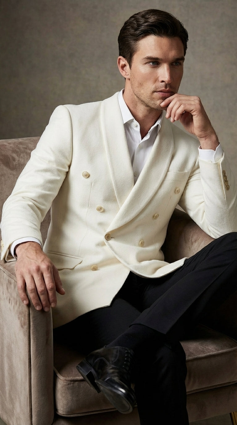 Mens Ivory Dinner Jacket Blazer – Elegant Ivory Cream Off White Formal Blazer Wedding Tuxedo Jacket Evening Wear - 36 Short
