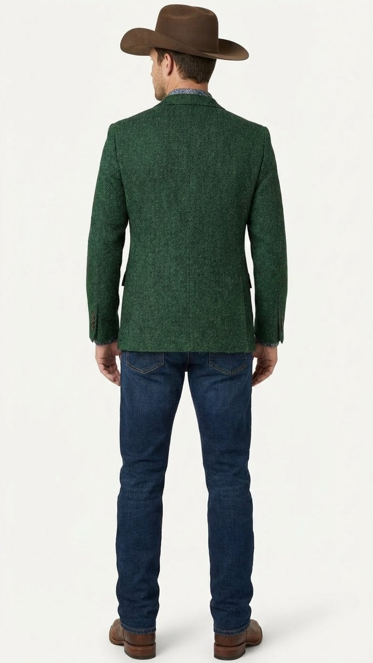 Mens Green Western Blazer Jacket Classic Cowboy Style Sport Coat for Wedding, Party and Formal Events - 36 Short