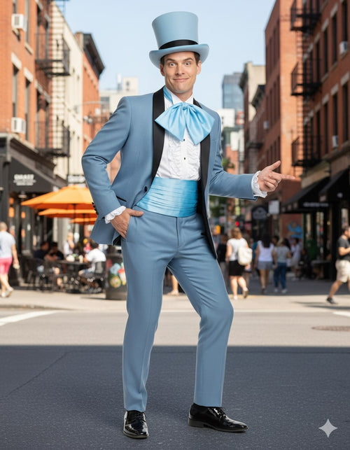 Dumb and Dumber Light Blue Tuxedo Costume for Men with Matching Top Hat Classic 90s Party and Halloween Suit