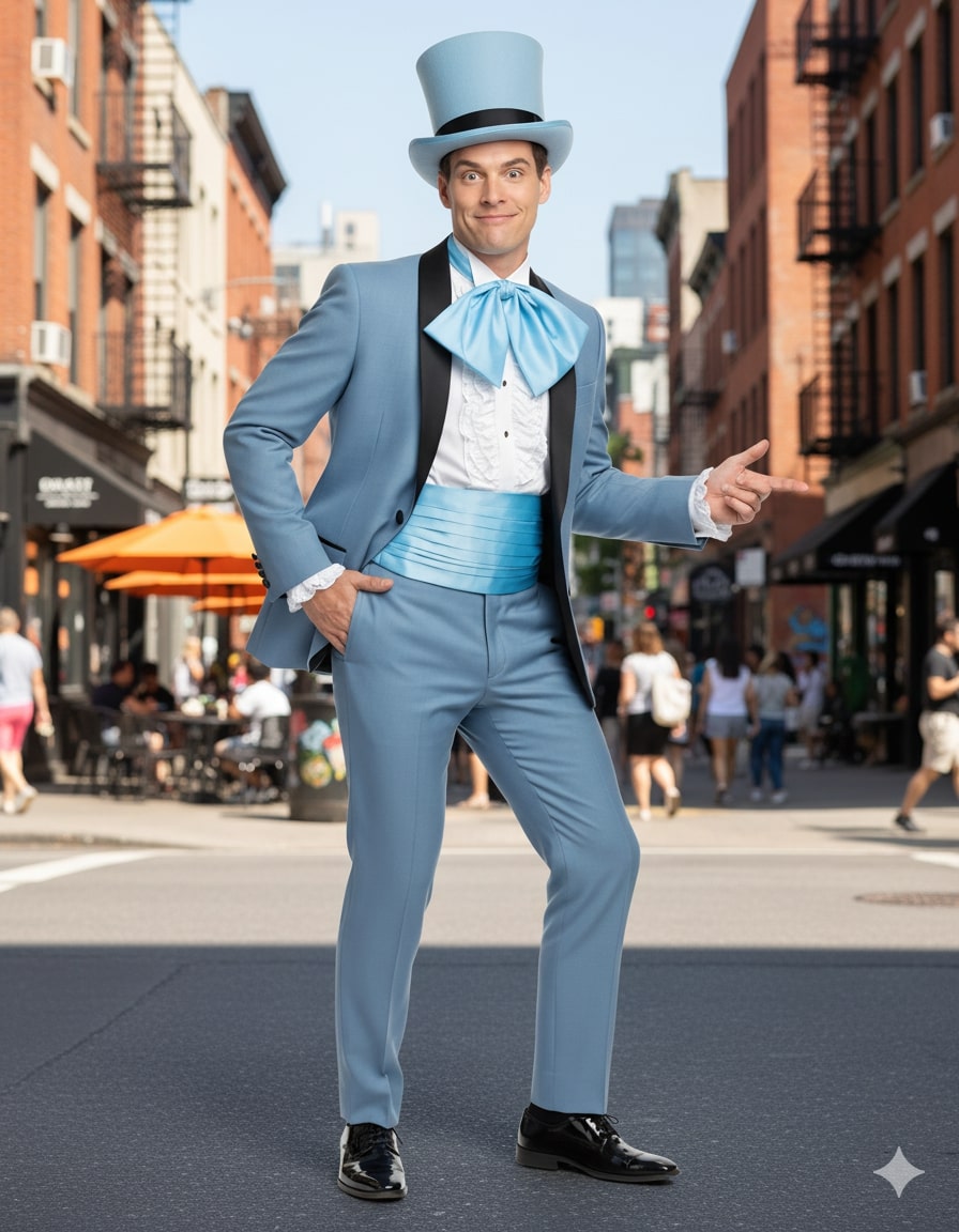 Dumb and Dumber Light Blue Tuxedo Costume for Men with Matching Top Hat Classic 90s Party and Halloween Suit - 34 Short or Extra Small